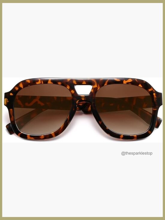 Oversized Flat Top Sunglasses, Retro Chunky Aviator Style with Double Bridge main image 5